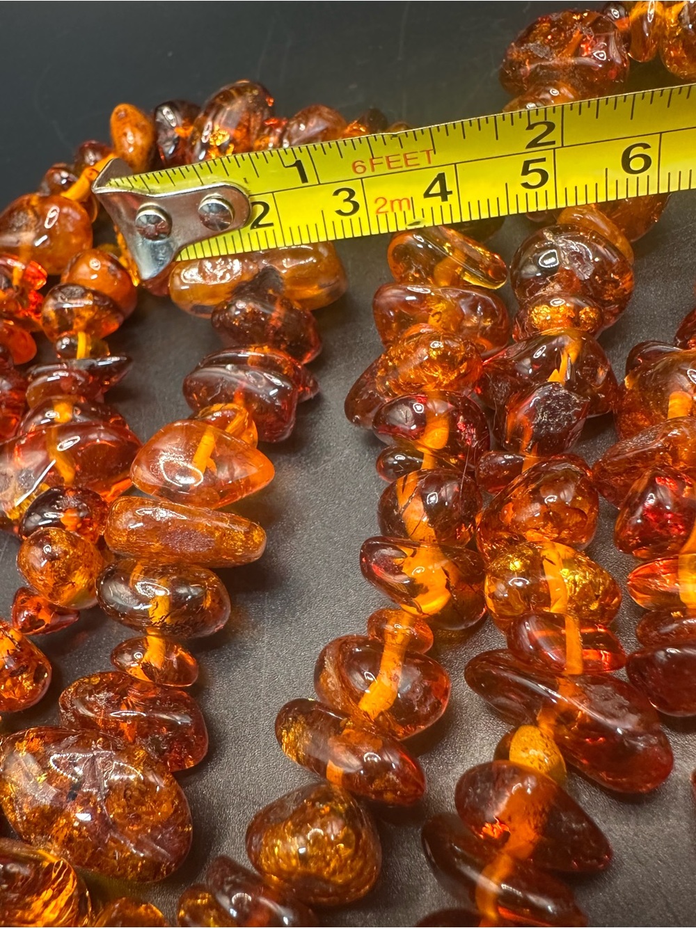 40” Genuine Baltic Amber Nugget Necklace Cognac Honey Amber Long Statement - Picture 4 of 16